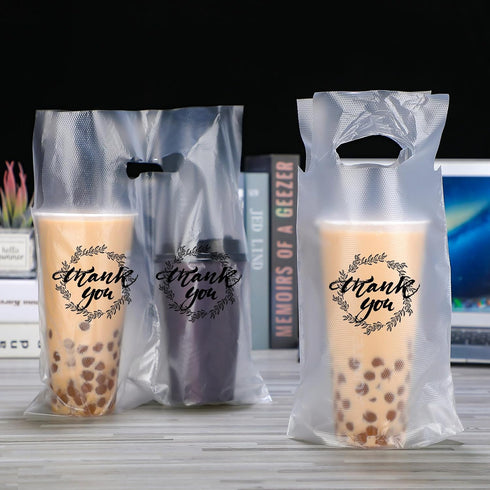 Kisston 1000 Pcs Drink Carrier for Delivery, Plastic Carrier Bags Thank You