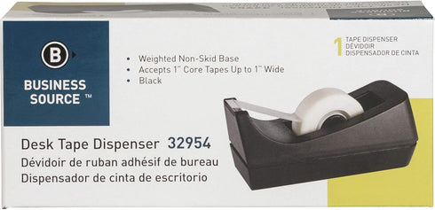 Business Source 32954 Tape Dispenser, Holds 1/2-Inch -3/4-Inch x36 Yds, 1-Inch Core, Black