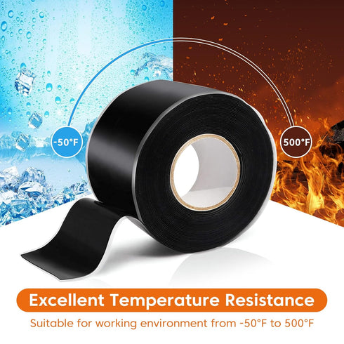 2 Rolls Self Fusing Silicone Tape, 1in(W) x 10ft(L), Waterproof Leak Seal Tape, Black