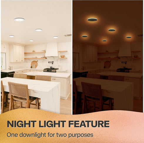 1 Pack 4 Inch 5CCT 2700K-6000K Dimmable, 9W=55W, 630LM POWERASIA LED Can Lights with Night Light, Retrofit Recessed