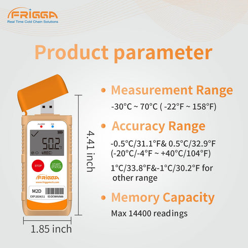 M2D 14400 Frigga Reusable Temperature Data Logger Multi-Use USB Digital Temperature Recorder Points High Accuracy