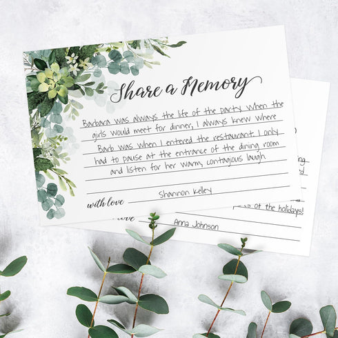 Pack 50 4" 6" Lush Greenery Share A Memory Card / Beautiful Memorial Event Floral Note Cards / x Flat Celebration