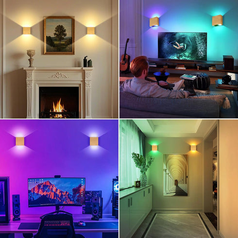 Set 13 Dimmable Lightess RGB Rechargeable Wall Sconces of Two with Remote Control, Colors LED Cordless Wall Lights