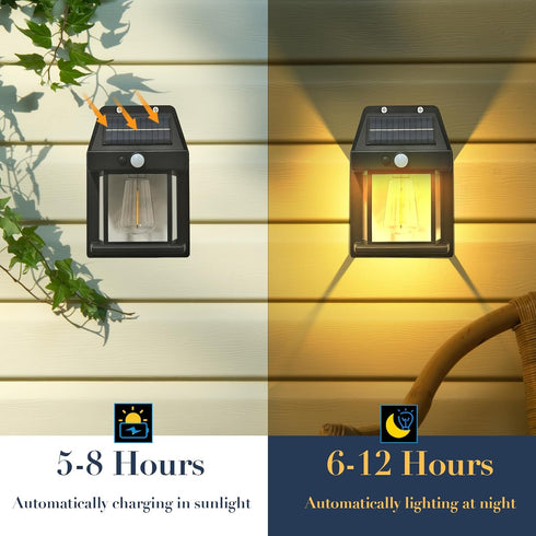 2-Pack 8.2" 3 H Outdoor Solar Powered Wall Sconce Lights Dawn to Dusk Motion Sensor Lighting Modes for Porch Garage