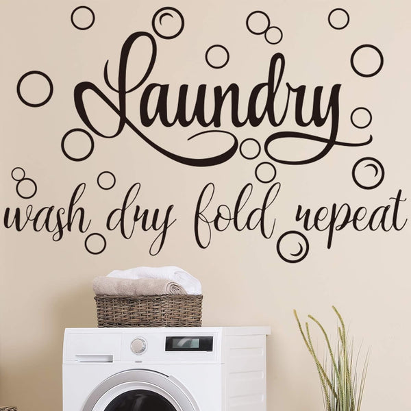 Zonon Bubble Quote Stickers Laundry Room Sign Decals, Wash Dry Fold Repeat Wall Signs, Funny Home Decorations (19.7 x