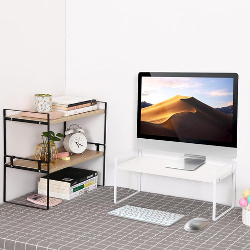 YGYQZ Wood Office Desk Shelf Organizer, Cute Dresser Top Storage Rack for Women, Men, Kids, Aesthetic Bookshelf (White)