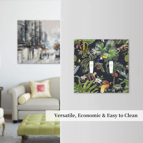 Decorative Palm Trees Double Toggle Light Switch Cover - Floral Tropical Jungle Animals 2 Gang Wall Plate for Home Decor