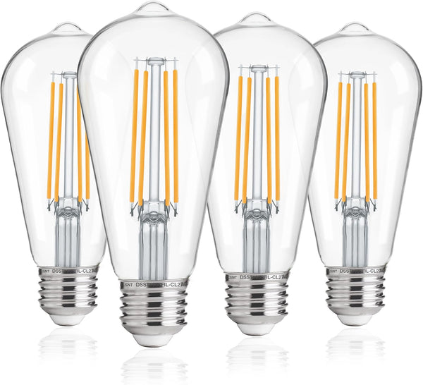 FLSNT Dusk to Dawn Outdoor Sensor ST19 LED Light Bulb, 7W (60W Equivalent), 800LM Vintage Filament, 4 Pack