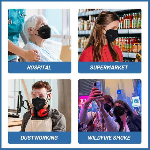 KN95 100 Pack 5-Layer 5 Face Masks Black Adults - Disposable Masks Comfortable Safety Face Masks & Adjustable Masks