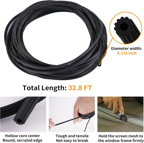4 in 1 Window Screen Repair Tool Kit, Includes Spline Replacement, Steel Roller Tool, and Scissors