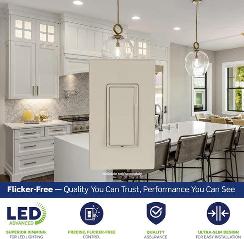 Dimmer 150W Dimmable Bulbs DSL01-1LT, Leviton Decora Slide LED Advanced Switch for LED, Halogen and Incandescent