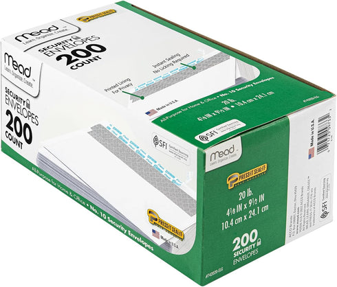 Mead Envelopes, Letter Size #10, Security Tinted Self Seal Envelopes, 4-1/8 x 9.5”, 200 per Pack (742020)