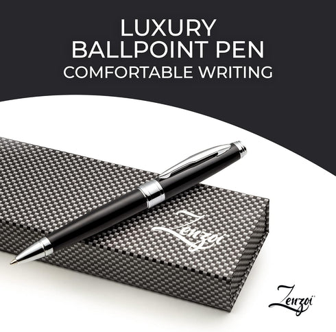 ZenZoi Black Ballpoint Pen Set, Elegant Executive Pen with Luxury Gift Box & 2 Gel Refills