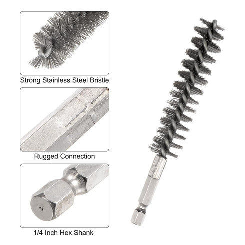 3pcs Stainless Steel Bore Brush, 17mm Dia Cleaning Wire Brush with Handle for Tubes
