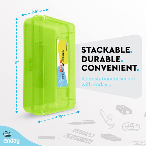 Enday Green Pencil Box, Plastic Pencil Case, Multipurpose Storage Utility Box Organizer with Snap Closure for Home and