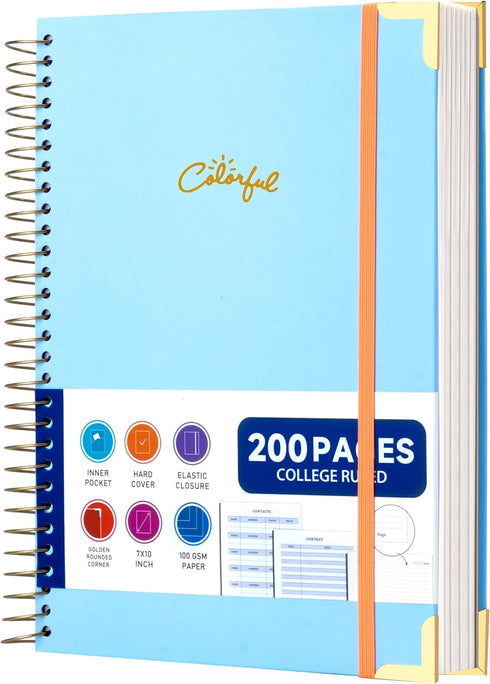 Spiral Journal Notebook for Women, Hardcover, College Ruled, 7" x 10", 100GSM Lined Notebooks
