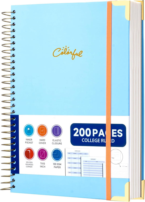 Spiral Journal Notebook for Women, Hardcover, College Ruled, 7" x 10", 100GSM Lined Notebooks