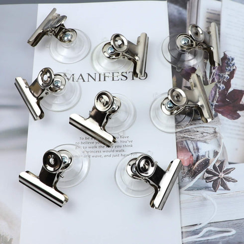 AUEAR 8 Pack Suction Cup Clips, Plastic Round Clamps Holder with Stainless Clip for Advertising Pop Display