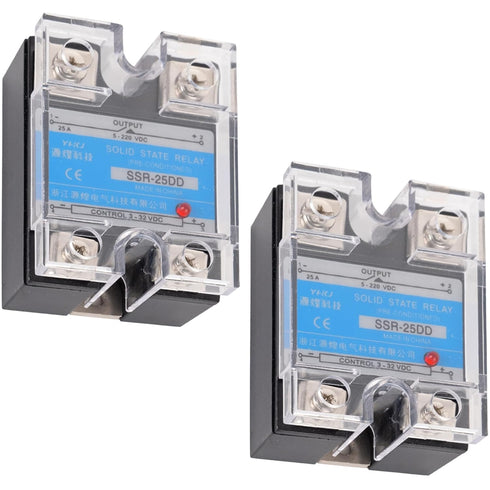 BlueStars 2PCS Solid State Relay SSR-25DD: DC to DC Input 3-32VDC Output 5-200VDC 25A Module