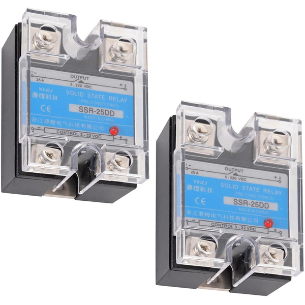 BlueStars 2PCS Solid State Relay SSR-25DD: DC to DC Input 3-32VDC Output 5-200VDC 25A Module
