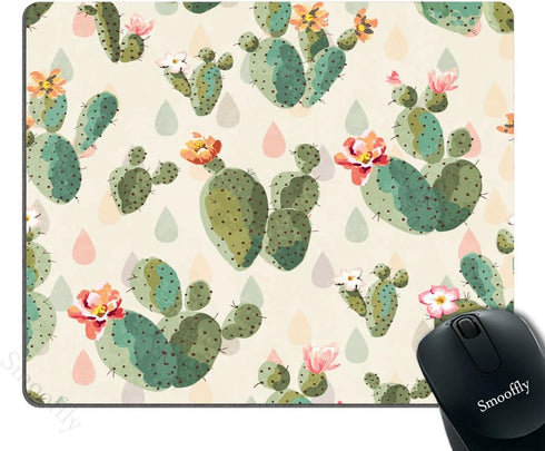 Smooffly Cactus Gaming Mousepad, Prickly Pattern Cactus Flowers Mouse Pad 9.5 X 7.9 Inch (240mmX200mmX3mm)