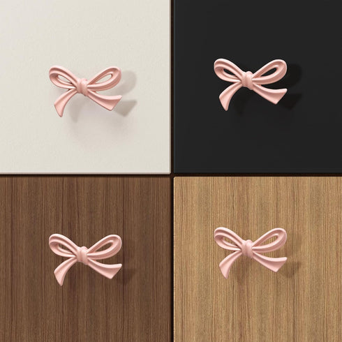 8 Pack Large Pink Bow Drawer Knobs - Decorative Pull Handles for Girls' Rooms