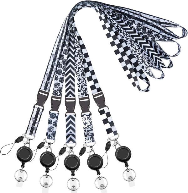 YOUOWO Black White Cruise Lanyards with Retractable Badge Reel for Office ID Badges Holder, Quick Release Neck Lanyard