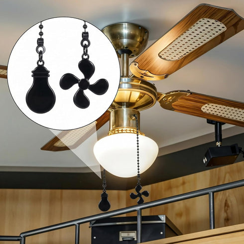 Ymapinc 2pcs 13inch Bulb Ceiling Fan Pull Chain Ornaments, Black Fan Pulls Decorative Chain for Ceiling Light, Extender
