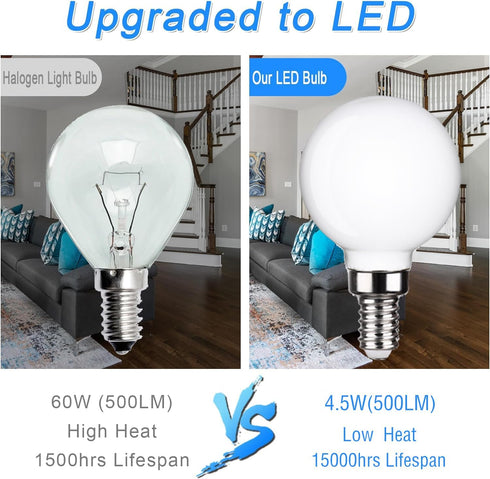 KLY Bulb E12, 4000K Bulbs, 50W Bulbs A15 500LM, CRI90, Dimmable, 6 Pack Ceiling Fan Light Natural Daylight Candelabra