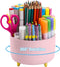 Marbrasse Desk Organizer, 360-Degree Rotating Pen Holder with 5 Compartments for Office Home Accessories (Pink)