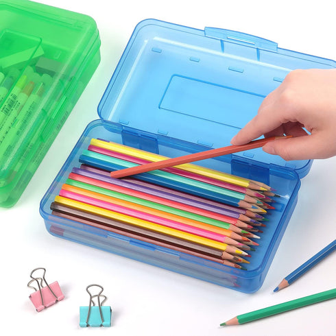 Tamaki Large Capacity Plastic Pencil Box - Clear Box with Snap-tight Lid, Stackable Design, Stylish Office Supplies