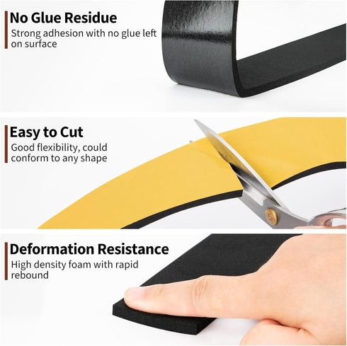 Yotache High Density Adhesive Foam Seal Tape, 2 Rolls, 2" W X 1/4" T, Weather Strip Insulation