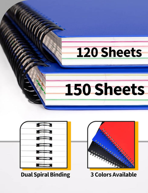 SUNEE 5 Subject Notebook College Ruled - 300 Pages, 8.2"x10.8", 5 Pocket Colored Dividers, 3-Hole Punched Paper, Blue by SUNEE