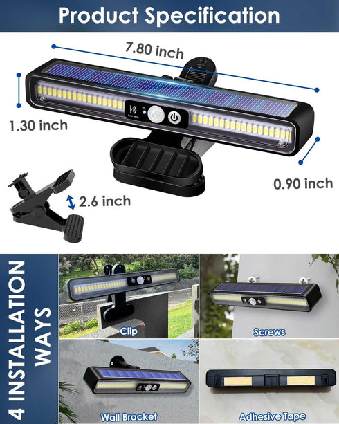 SUNOHE 36 6000K, 2 Pack Clip on Solar Motion Sensor Lights Outdoor Waterproof with LEDs, Solar Powered Fence Lights