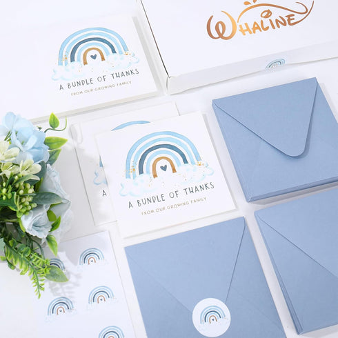 50 Pack 5 5 Inch Whaline Blue Rainbow Thank You Cards Boxed x A Bundle of Thanks From Our Growing Family Note Cards