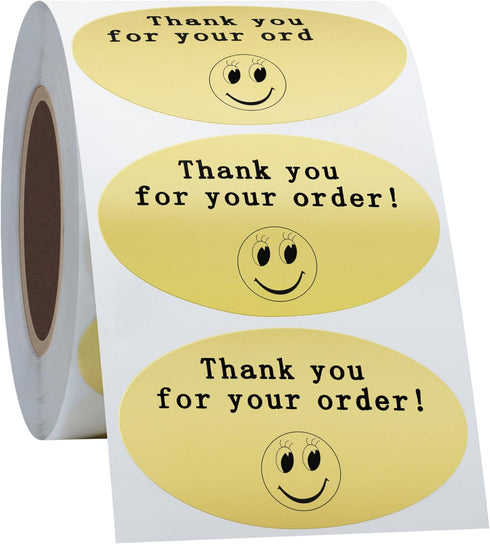 Hybsk 50mmx30mm Oval Gold Metallic Foil Thank You for Your Order Retail Mailing Stickers, 500 Labels