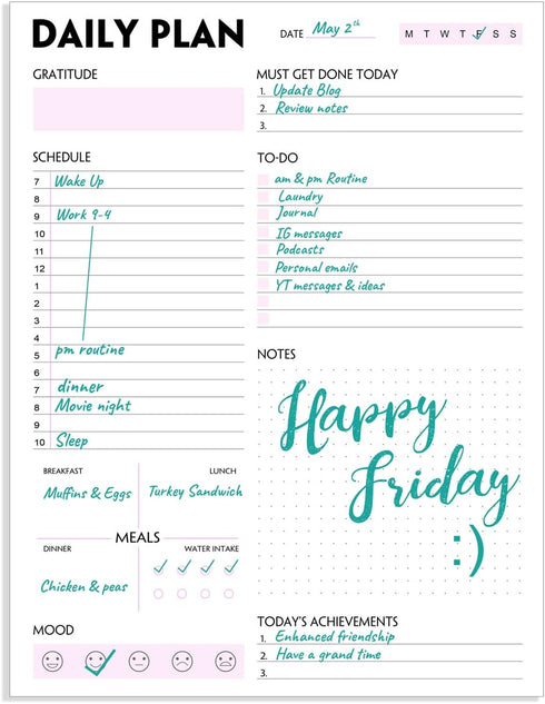 Daily Planner Notepad, Tear-Off Daily Planning Pad with To Do Lists, Schedule, 50 Undated Sheets, 8.5 x 11 in