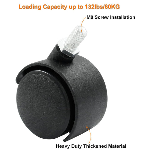 4pcs 1.5 Inch Swivel Caster Wheels, Black Nylon M8 Threaded Stem, Heavy Duty Replacement for Furniture