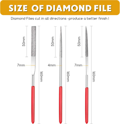 Miniature and Model Files - 9 Piece Diamond File Set (Round, Flat, Triangular)