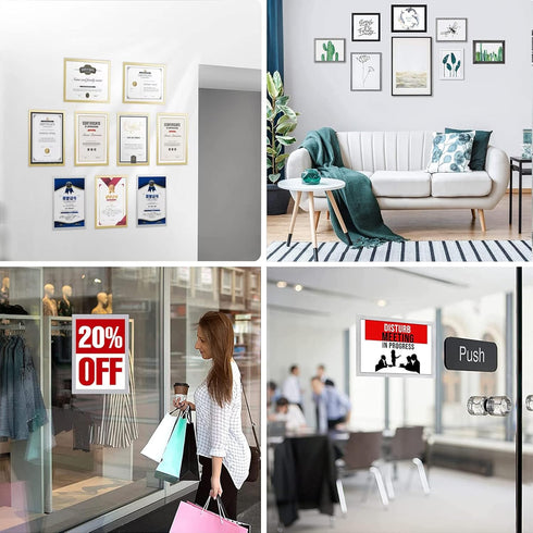 JIUYE 8.5x11 Paper(12Pcs,Silver) Magnetic Sign Holder,Self-Adhesive Magnetic Frames,Wall Mount Picture Display Frame