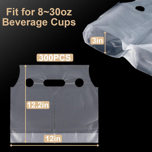 Ubamdom 300 Pack Packaging 12" 12.2" 2 Handle Drinking Poly Bags, Clear Plastic Bags for Delivery, L x H Hanging Hole