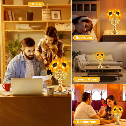 3-Color Dimming,10+ Charge,IP44 Sunflower Table Lamps for Women-Sunflower Flower Touch Lamp with Infinitely Hours