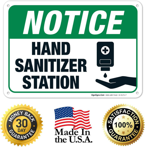 10x7 Inches, 55 Hand Sanitizer Station Sign, mil Thick HDPS (high Density polystyrene), Made in USA