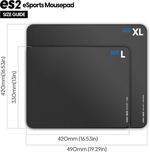 Pulsar ES2 Esports Professional Level Gaming Mouse Pad, 3mm Thickness, Anti-Slip Base, 16.5in x 13in, Black