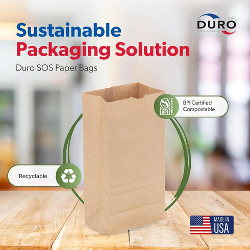 2# 500 Count, 4.31 2.43 7.87 Inches Duro Brown Paper Lunch Bags Bulk Disposable Brown Paper Bags, SOS Small Lunch Bag