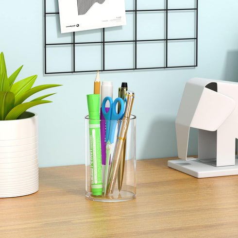 NIUBEE Acrylic Pen Holder 2 Pack, Clear Desktop Pencil Cup Organizer for Office Desk Accessories, Round