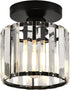 Crystal Ceiling Light Fixture, Modern Semi Flush Mount Chandelier, Black Close to Ceiling Lamp for Hallway, Kitchen