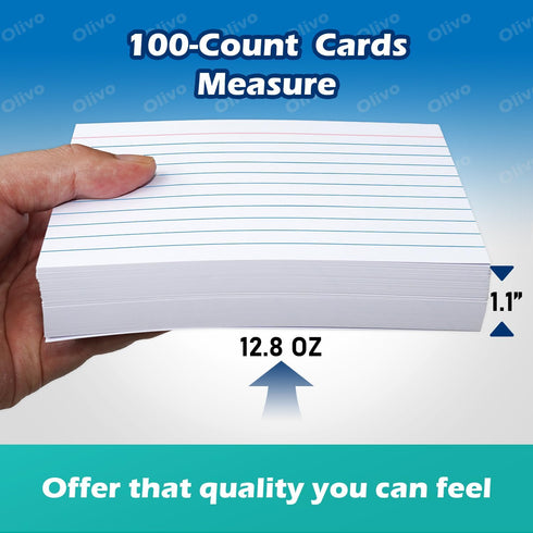 Olivo 4x6 4" 6", 100 Count, 220 Index Cards Lined Ruled Flash Note Cards x White, GSM Heavy Weight
