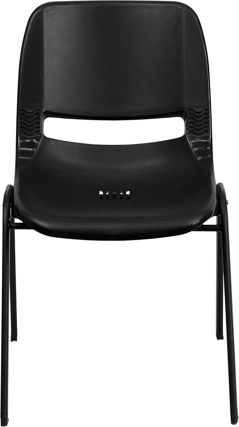 EMMA 14" + OLIVER Kid's Black Ergonomic Shell Stack Chair - Black Frame and H Seat