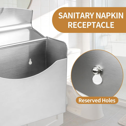 2 Pack (2, Sanitary Napkin Receptacle Wall Mounted, Stainless Steel Feminine Hygiene Disposal Container, Tampon